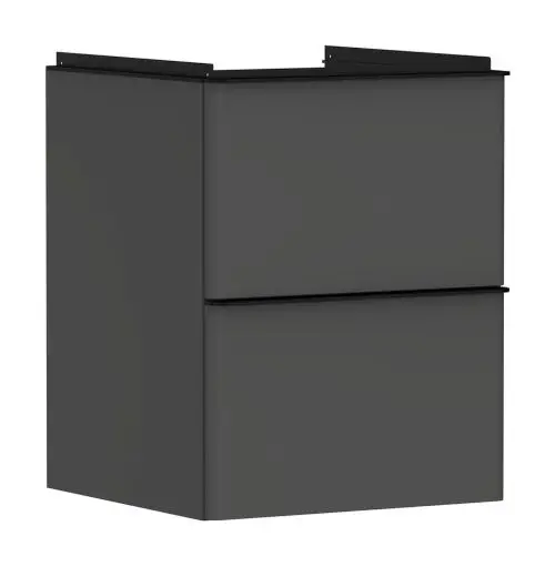 Hansgrohe Waschtischunterschrank in diamantgrau mit zwei Schubkästen, geeignet für ein Handwaschbecken. Einheitliches Design ohne sichtbare Griffe.